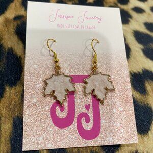 White Leaf Gold Earrings